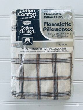 Bibb Vtg Cotton Comfort Flannelette Pillowcases Standard Scottsdale Plaid NOS